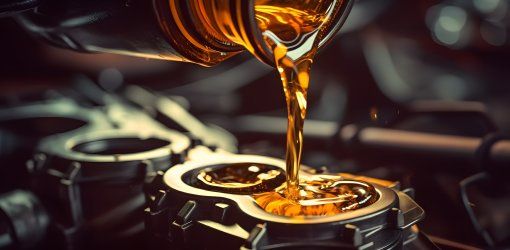 MANUTENZIONE INDUSTRIALE: PREVENIRE È MEGLIO CHE CURARE 1 Olio motore dorato versato nel tappo del vano motore di un veicolo durante un intervento di manutenzione